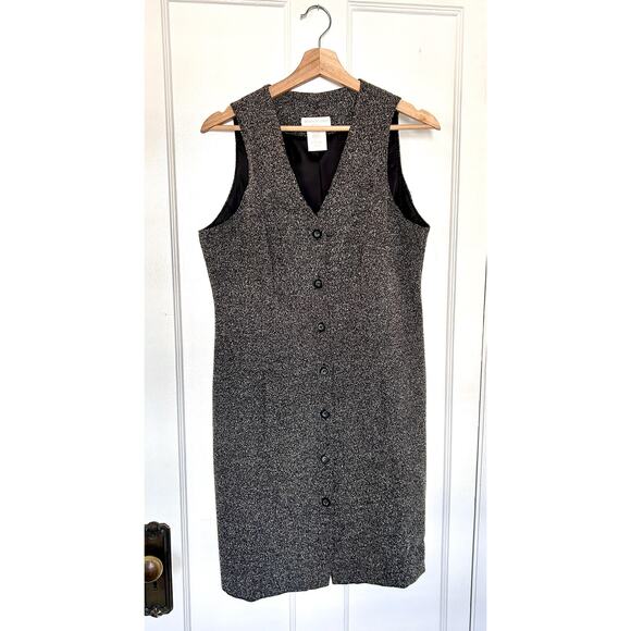 Vintage 90's Long Tweed Rayon Blend Black and White Vest Dress Size Medium - Picture 3 of 7